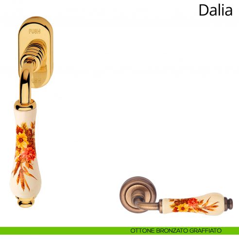 Maniglia porcellana avorio decorata per finestra martellina DK antintrusione Dalia Linea Calì ottone bronzato graffiato