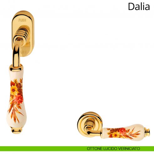 Maniglia porcellana avorio decorata per finestra martellina DK antintrusione Dalia Linea Calì ottone lucido verniciato