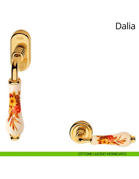 Maniglia porcellana avorio decorata per finestra martellina DK antintrusione Dalia Linea Calì ottone lucido verniciato