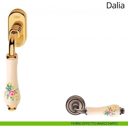Maniglia porcellana avorio fiorata per finestra martellina DK antieffrazione Dalia Linea Calì ferro effetto invecchiato