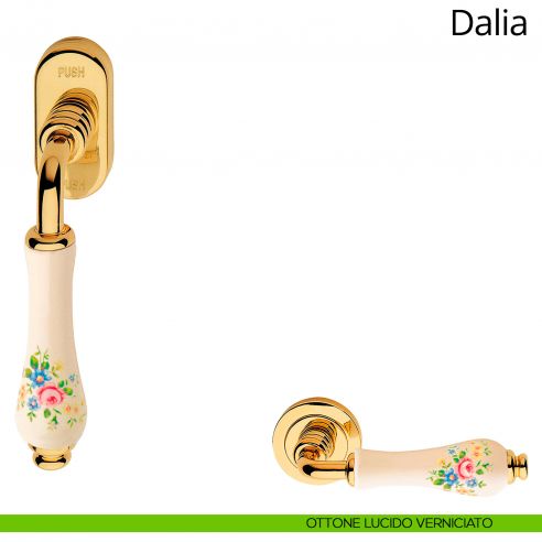 Maniglia porcellana avorio fiorata per finestra martellina DK antieffrazione Dalia Linea Calì ottone lucido verniciato