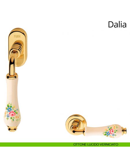 Maniglia porcellana avorio fiorata per finestra martellina DK antieffrazione Dalia Linea Calì ottone lucido verniciato