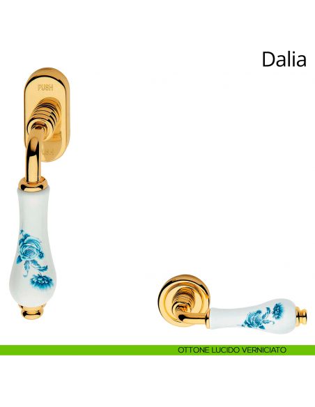 Maniglia porcellana bianca fiore blu per finestra martellina DK antieffrazione Dalia Linea Calì ottone lucido verniciato