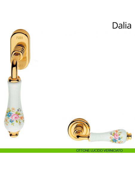 Maniglia porcellana bianca con fiori per finestra martellina DK antintrusione Dalia Linea Calì ottone lucido
