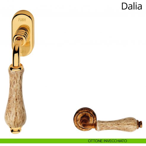 Maniglia porcellana maculata per finestra martellina DK antintrusione Dalia Linea Calì ottone invecchiato