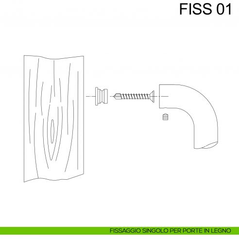 Kit fissaggio maniglione singolo per porte in legno Fimet Inox disegno