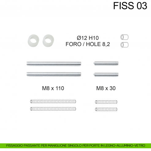 Kit fissaggio passante per maniglione singolo Fimet Inox disegno