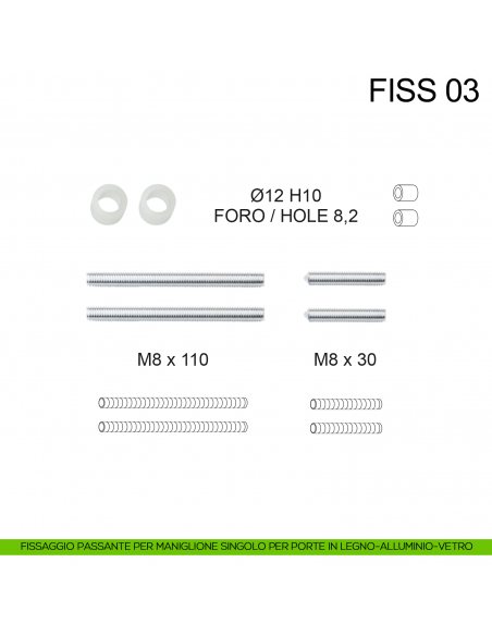 Kit fissaggio passante per maniglione singolo Fimet Inox disegno