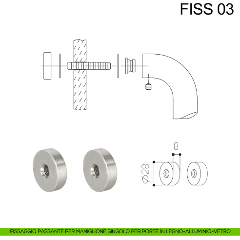Kit fissaggio passante per maniglione singolo Fimet Inox disegno