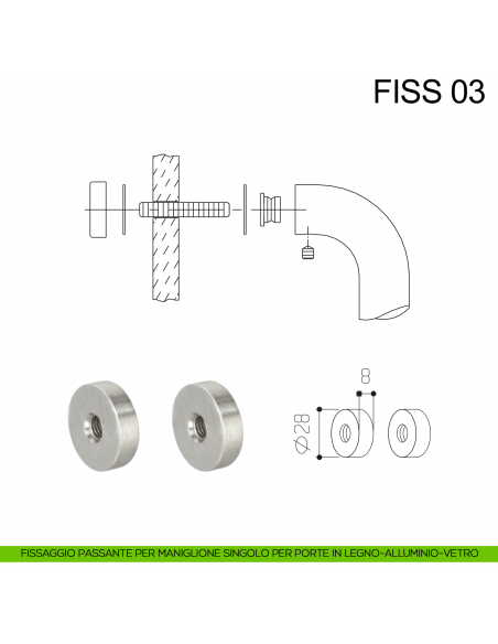 Kit fissaggio passante per maniglione singolo Fimet Inox disegno