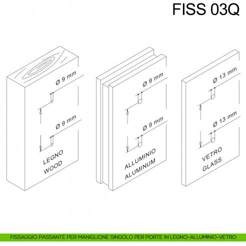 Kit fissaggio passante per maniglione singolo Fimet Inox disegno
