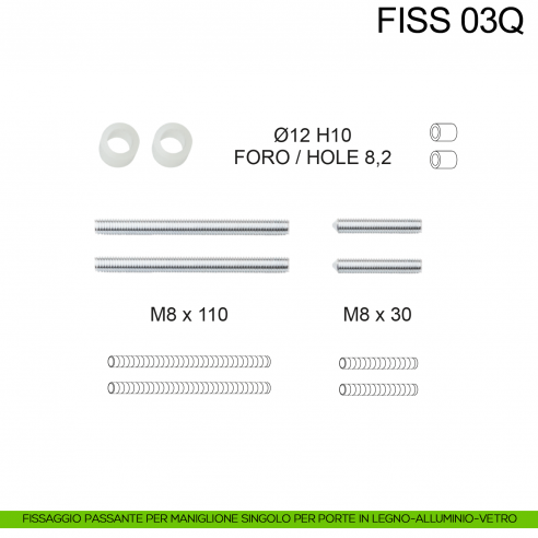 Kit fissaggio passante per maniglione singolo Fimet Inox disegno