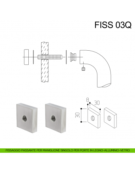 Kit fissaggio passante per maniglione singolo Fimet Inox disegno