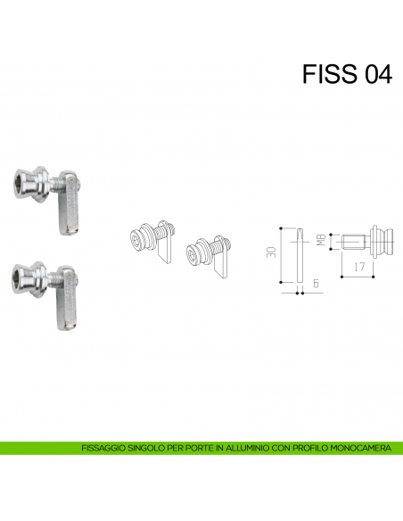 Kit fissaggio maniglione singolo per porte in alluminio con profilo monocamera Fimet Inox disegno
