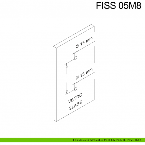 Kit fissaggio maniglione singolo M8 per porte in vetro Fimet Inox disegno