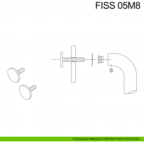 Kit fissaggio maniglione singolo M8 per porte in vetro Fimet Inox disegno