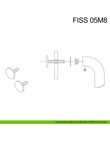 Kit fissaggio maniglione singolo M8 per porte in vetro Fimet Inox disegno