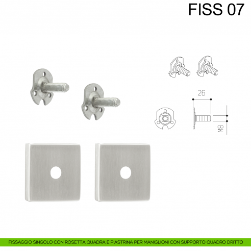 Kit fissaggio maniglione singolo con rosetta quadra e piastrina Fimet Inox disegno