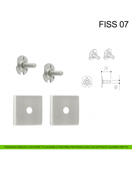 Kit fissaggio maniglione singolo con rosetta quadra e piastrina Fimet Inox disegno