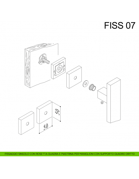 Kit fissaggio maniglione singolo con rosetta quadra e piastrina Fimet Inox disegno