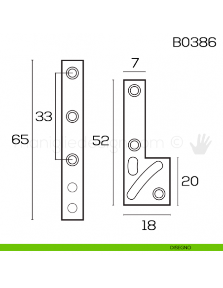 Cerniera a perno eccentrico per mobili 65 mm B0386 disegno