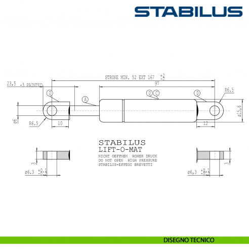 Pistone Stabilus Lift-o-Mat 300 Newton per movimento Vela Effegibrevetti