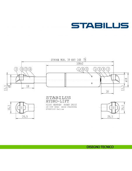 Molla a gas Stabilus Hydro-Lift 250 Newton per dispositivo Lift Salice disegno