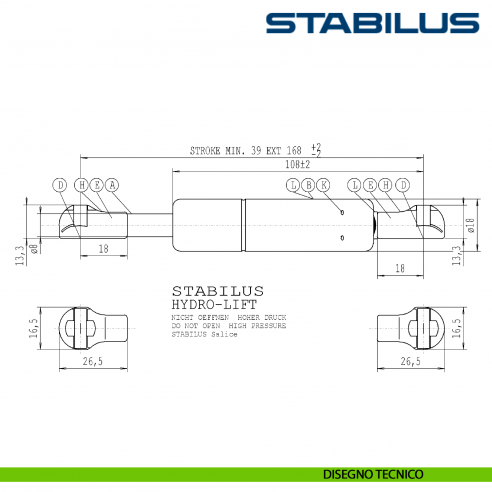 Molla a gas per Lift Salice Stabilus Hydro-Lift 350 Newton disegno