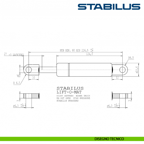 Molla a gas per Lift Salice Stabilus lift-o-mat 530 Newton disegno