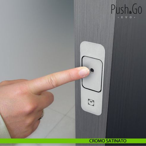 Sistema di blocco magnetico Push & Go Evo Celegon per porte a doppia anta cromo satinato