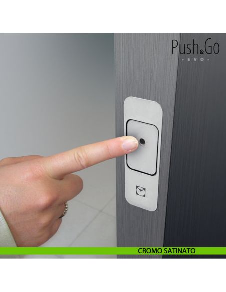 Sistema di blocco magnetico Push & Go Evo Celegon per porte a doppia anta cromo satinato