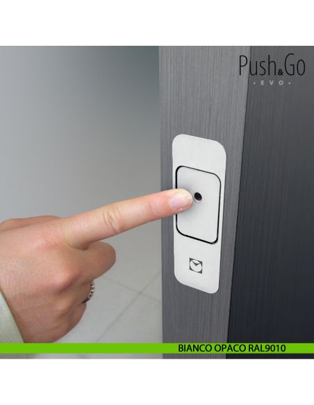 Sistema di blocco magnetico Push & Go Evo Celegon per porte a doppia anta bianco opaco RAL9010