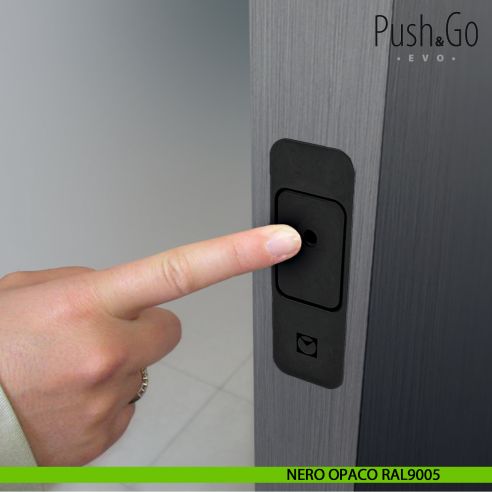Sistema di blocco magnetico Push & Go Evo Celegon per porte a doppia anta nero opaco RAL9005