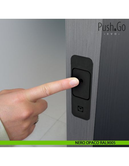 Sistema di blocco magnetico Push & Go Evo Celegon per porte a doppia anta nero opaco RAL9005