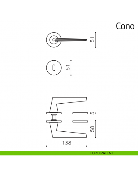Maniglia per porta Cono Olivari disegno foro patent