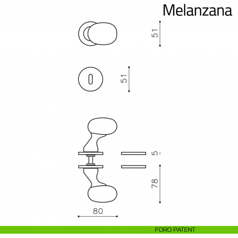 Maniglia per porta Melanzana Olivari disegno foro patent