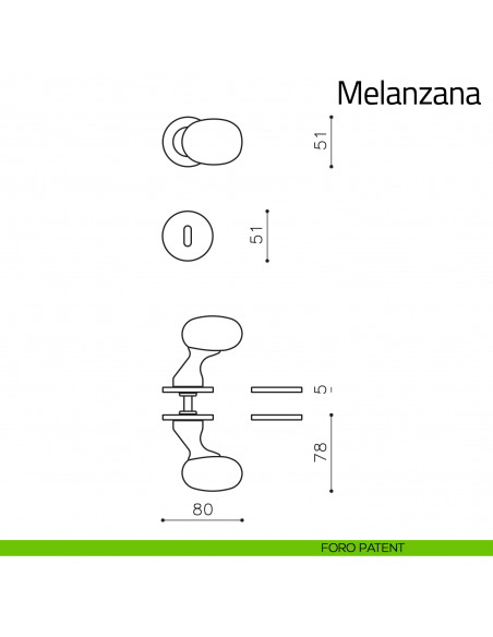 Maniglia per porta Melanzana Olivari disegno foro patent