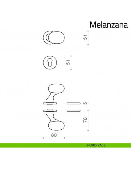 Maniglia per porta Melanzana Olivari disegno foro yale