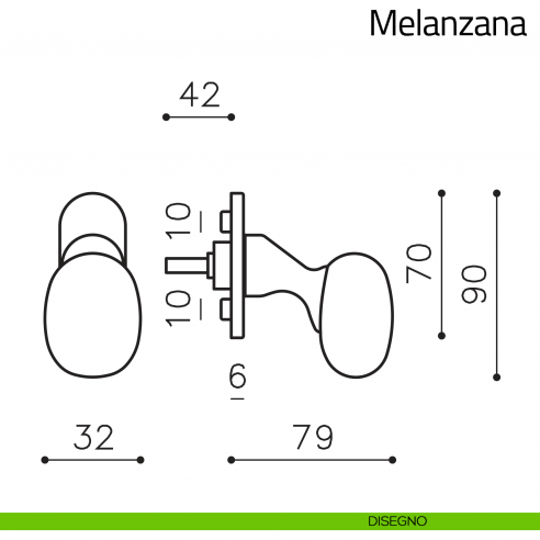 Maniglia per finestra martellina DK Melanzana Olivari disegno