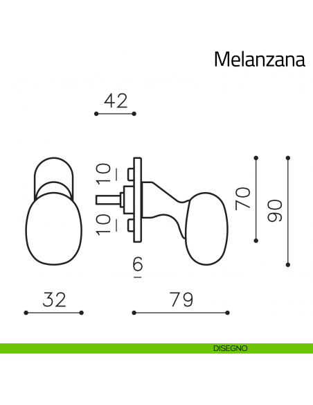Maniglia per finestra martellina DK Melanzana Olivari disegno