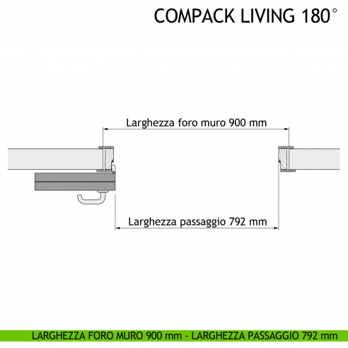Larghezza foro muro 900 mm - Larghezza passaggio 792 mm - Apertura sinistra