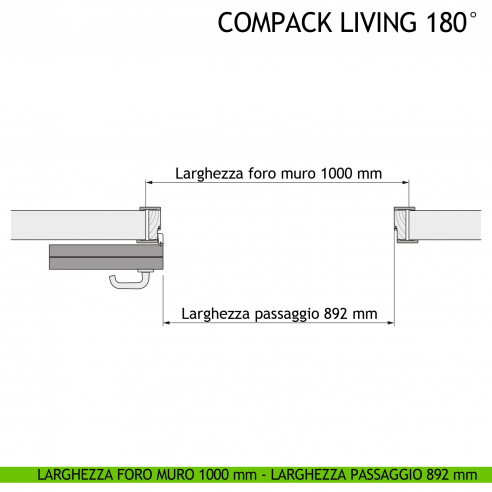 Larghezza foro muro 1000 mm - Larghezza passaggio 892 mm - Apertura sinistra
