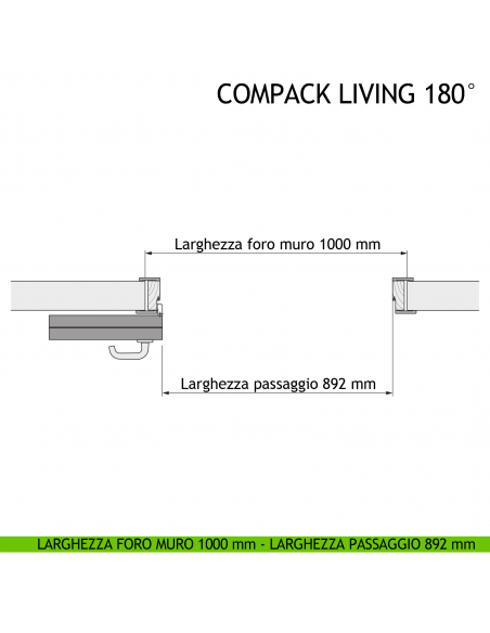 Larghezza foro muro 1000 mm - Larghezza passaggio 892 mm - Apertura sinistra