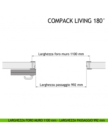 Larghezza foro muro 1100 mm - Larghezza passaggio 992 mm - Apertura sinistra