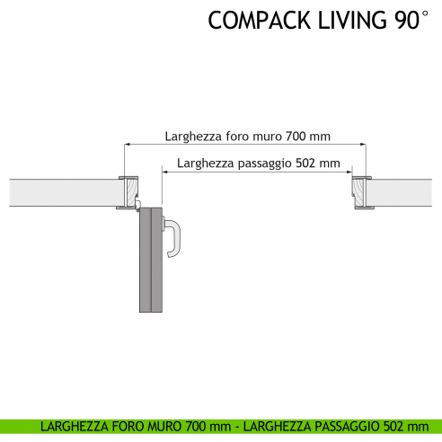 Larghezza foro muro 700 mm - Larghezza passaggio 502 mm - Apertura Sinistra
