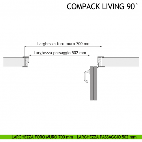 Larghezza foro muro 700 mm - Larghezza passaggio 502 mm - Apertura Destra
