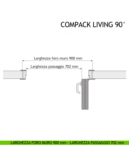 Larghezza foro muro 900 mm - Larghezza passaggio 702 mm - Apertura Destra