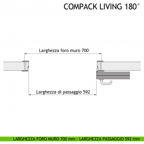 Larghezza foro muro 700 mm - Larghezza passaggio 592 mm - Apertura destra