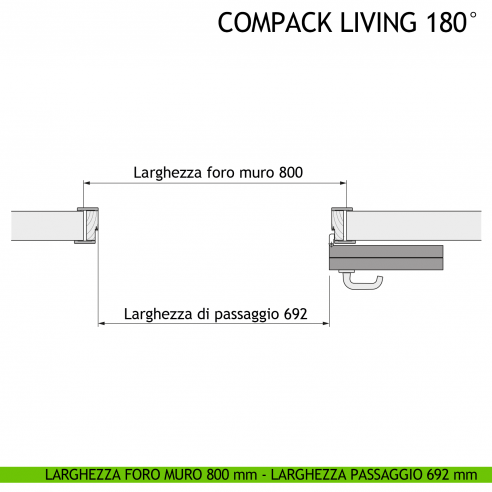 Larghezza foro muro 800 mm - Larghezza passaggio 692 mm - Apertura destra