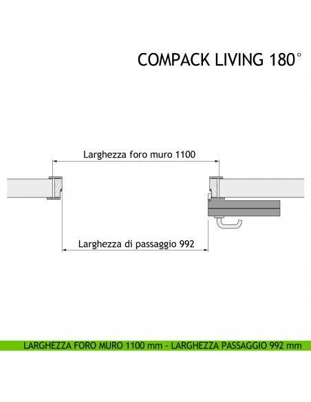 Larghezza foro muro 1100 mm - Larghezza passaggio 992 mm - Apertura destra